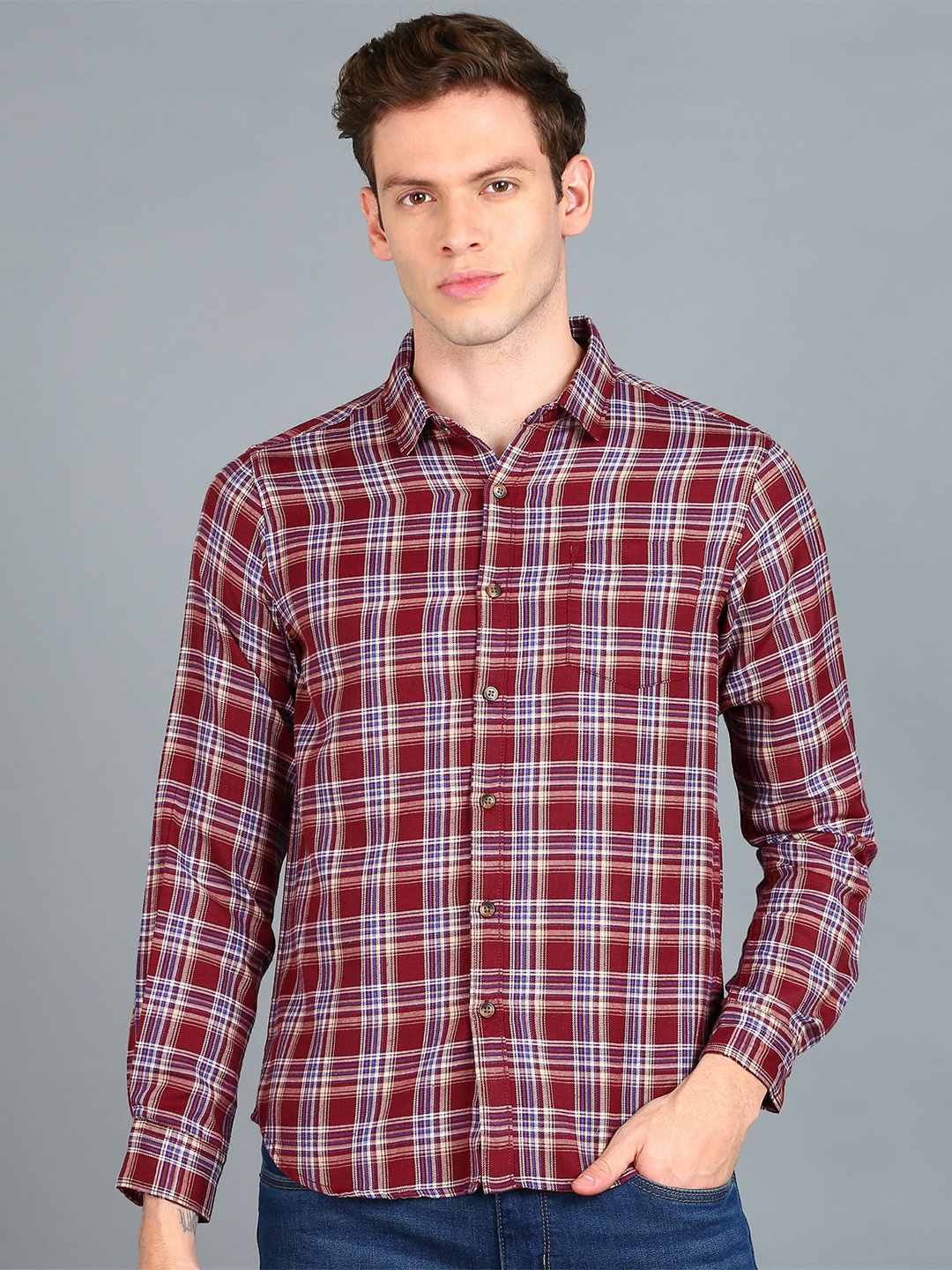 

Urbano Fashion Slim Fit Tartan Checks Cotton Casual Shirt, Red