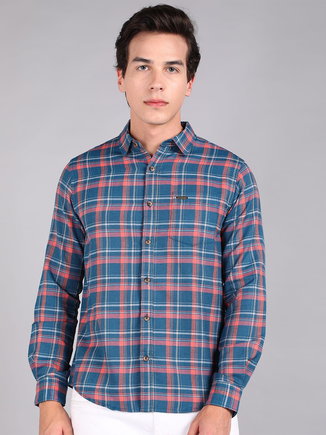 

Urbano Fashion Slim Fit Tartan Checks Checked Cotton Casual Shirt, Blue