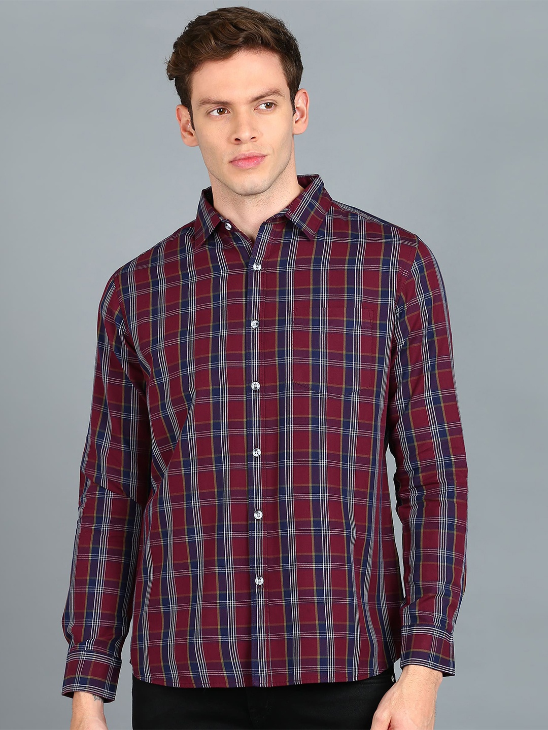 

Urbano Fashion Slim Fit Tartan Checks Checked Cotton Casual Shirt, Maroon