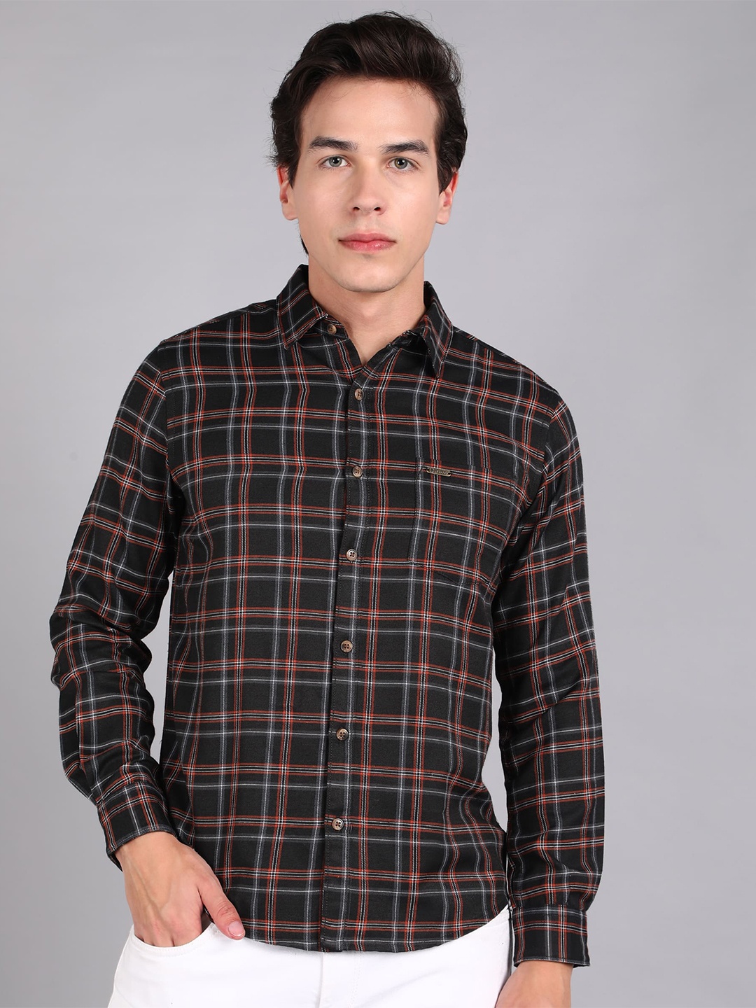 

Urbano Fashion Slim Fit Tartan Checks Checked Cotton Casual Shirt, Black