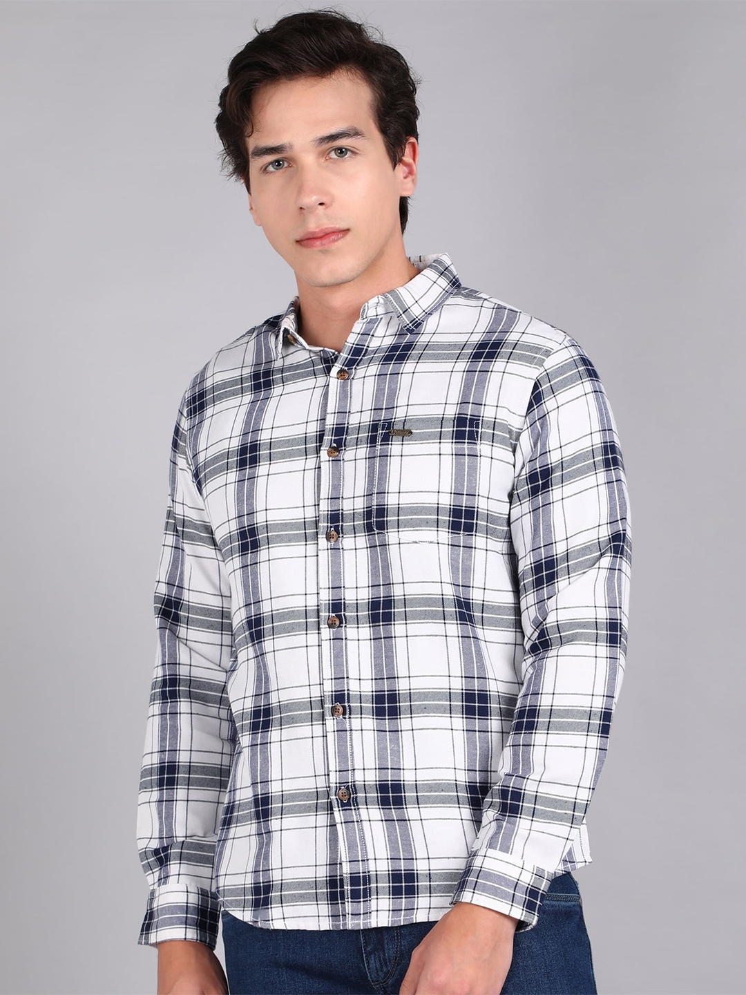 

Urbano Fashion Slim Fit Tartan Checks Checked Cotton Casual Shirt, White