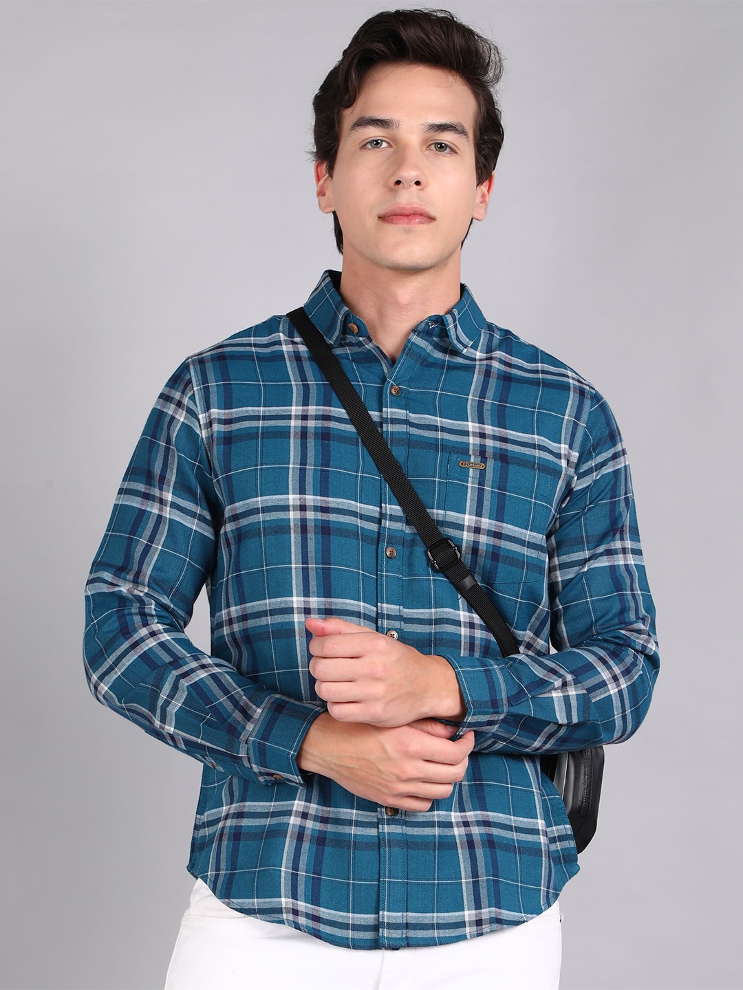 

Urbano Fashion Slim Fit Tartan Checks Checked Cotton Casual Shirt, Blue