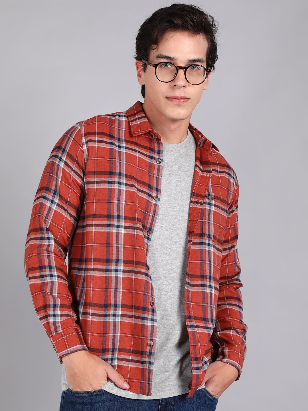 

Urbano Fashion Slim Fit Tartan Checks Checked Cotton Casual Shirt, Red
