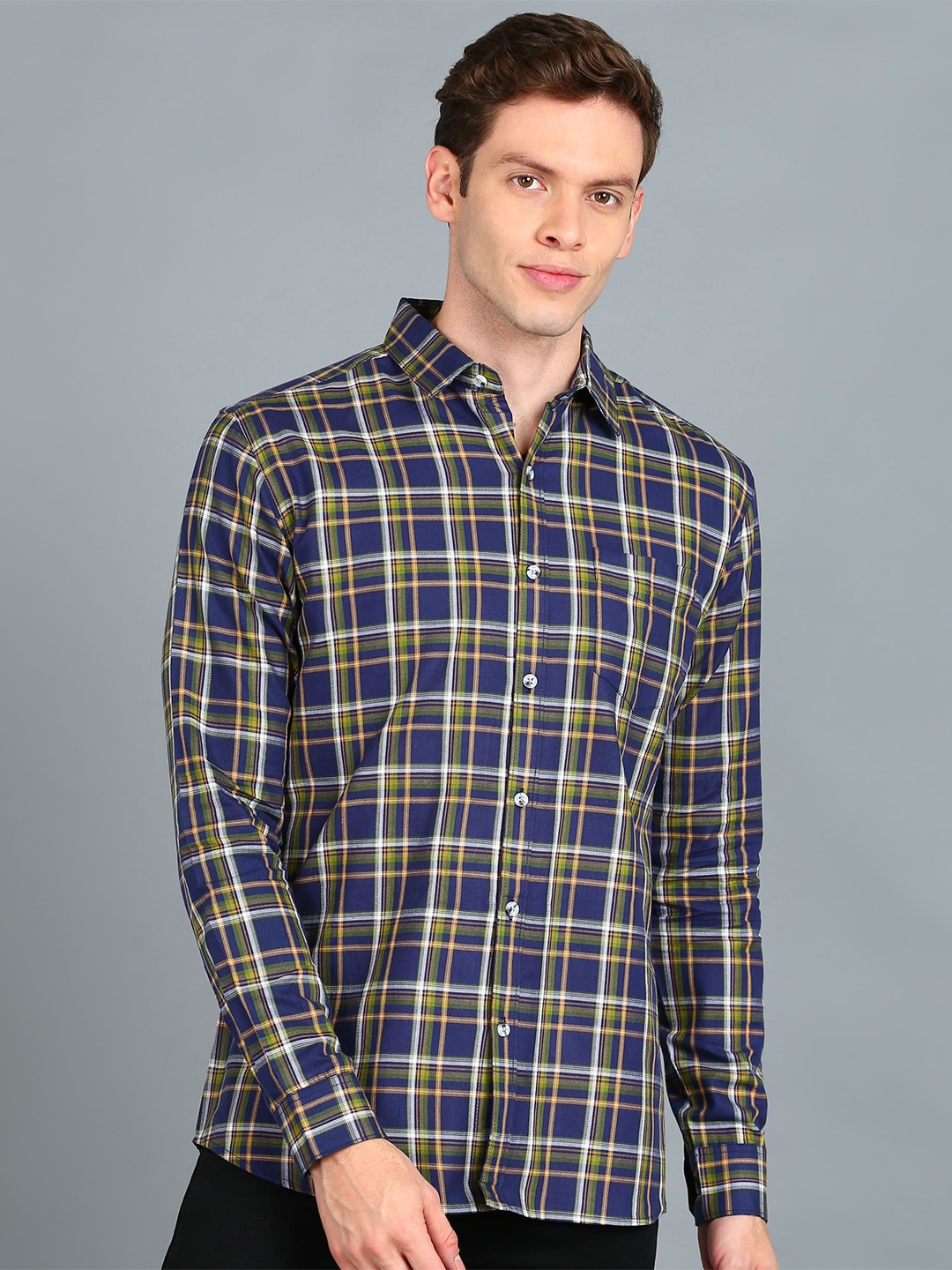 

Urbano Fashion Slim Fit Tartan Checks Checked Cotton Casual Shirt, Blue