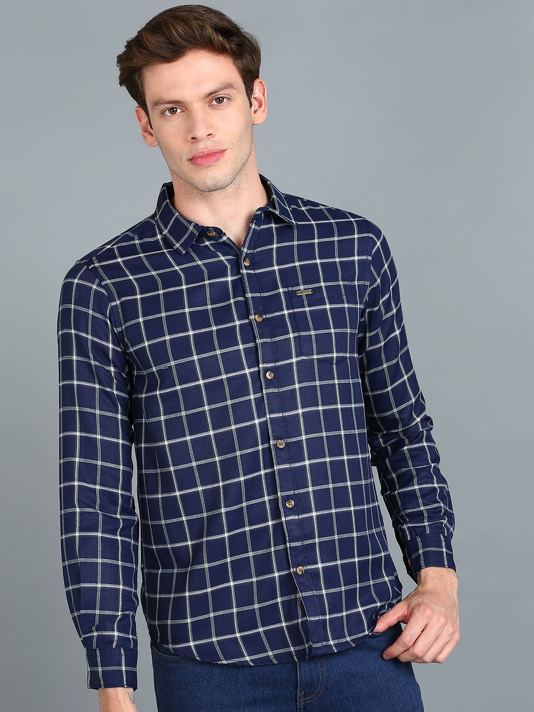

Urbano Fashion Slim Fit Windowpane Checks Checked Cotton Casual Shirt, Blue