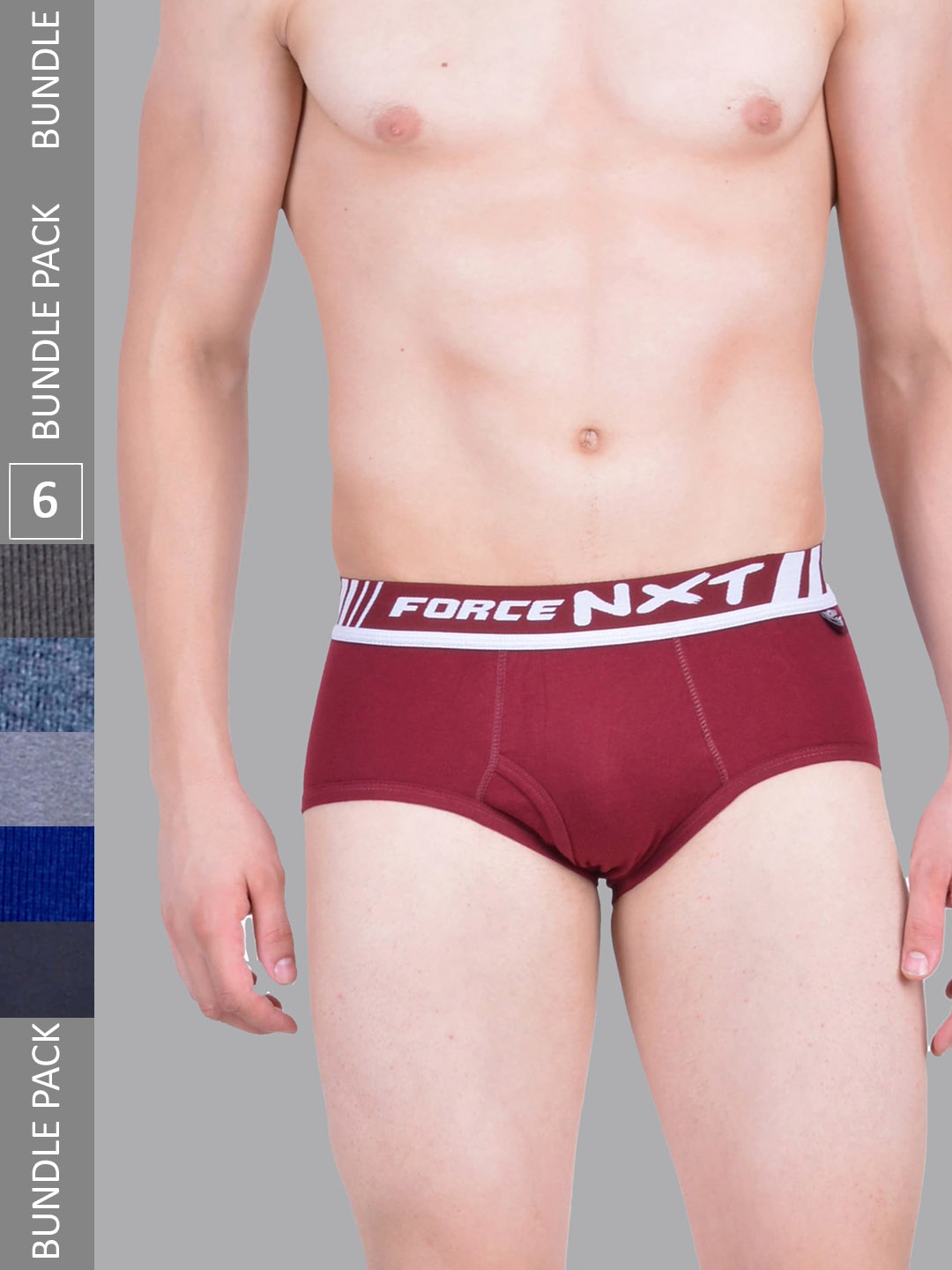 

Force NXT Men Pack Of 6 Pure Cotton Anti Microbial Basic Briefs-MNFR-201-R3-BLACK-RED-GREY, Maroon