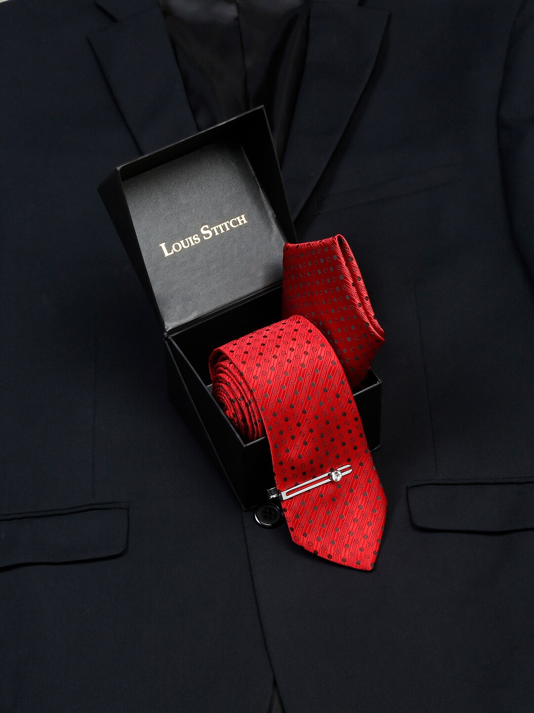 

LOUIS STITCH Men's Italian Silk Necktie Accessory Gift Set, Red