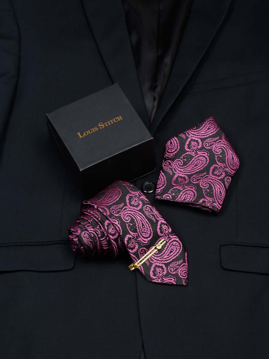 

LOUIS STITCH Men Orchid Purple Italian Silk Necktie Accessory Gift Set