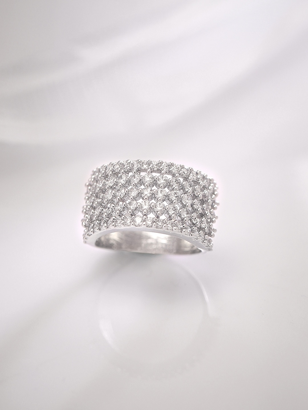 

Rubans Silver-Plated CZ Studded Brass Finger Ring