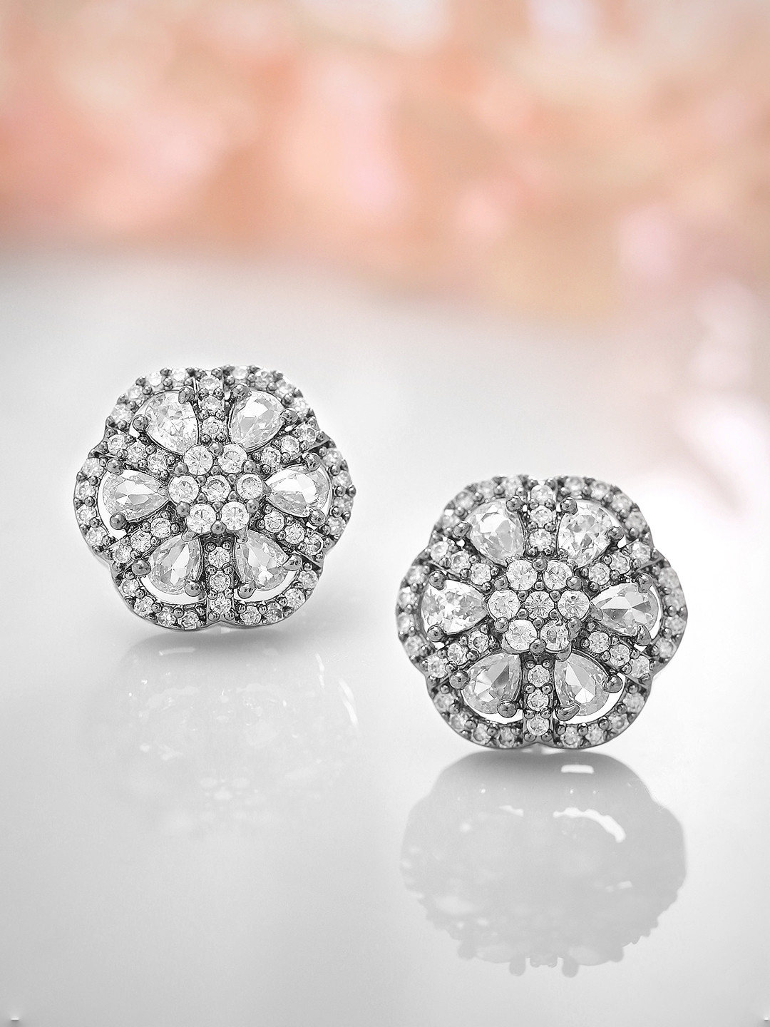 

Rubans Rhodium-Plated White Cubic Zicronia Studded Circular Studs Earrings, Silver