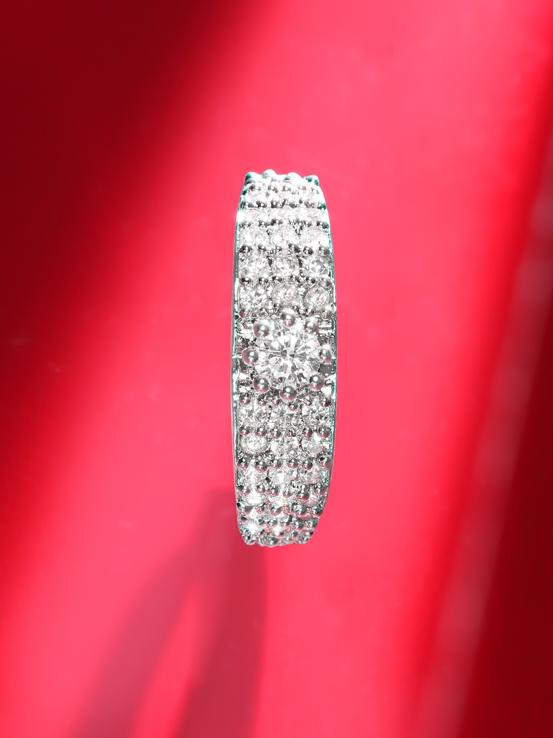 

Rubans Rhodium-Plated CZ-Studded Finger Ring, White