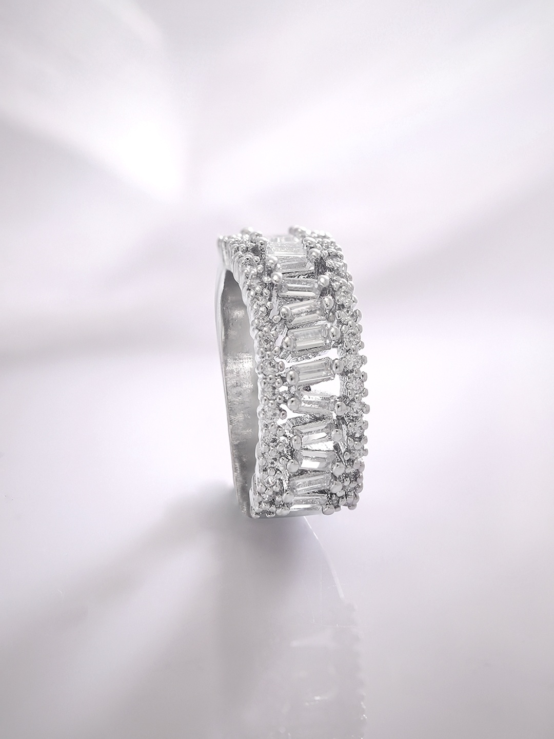 

Rubans Silver-Plated CZ Studded Brass Finger Ring