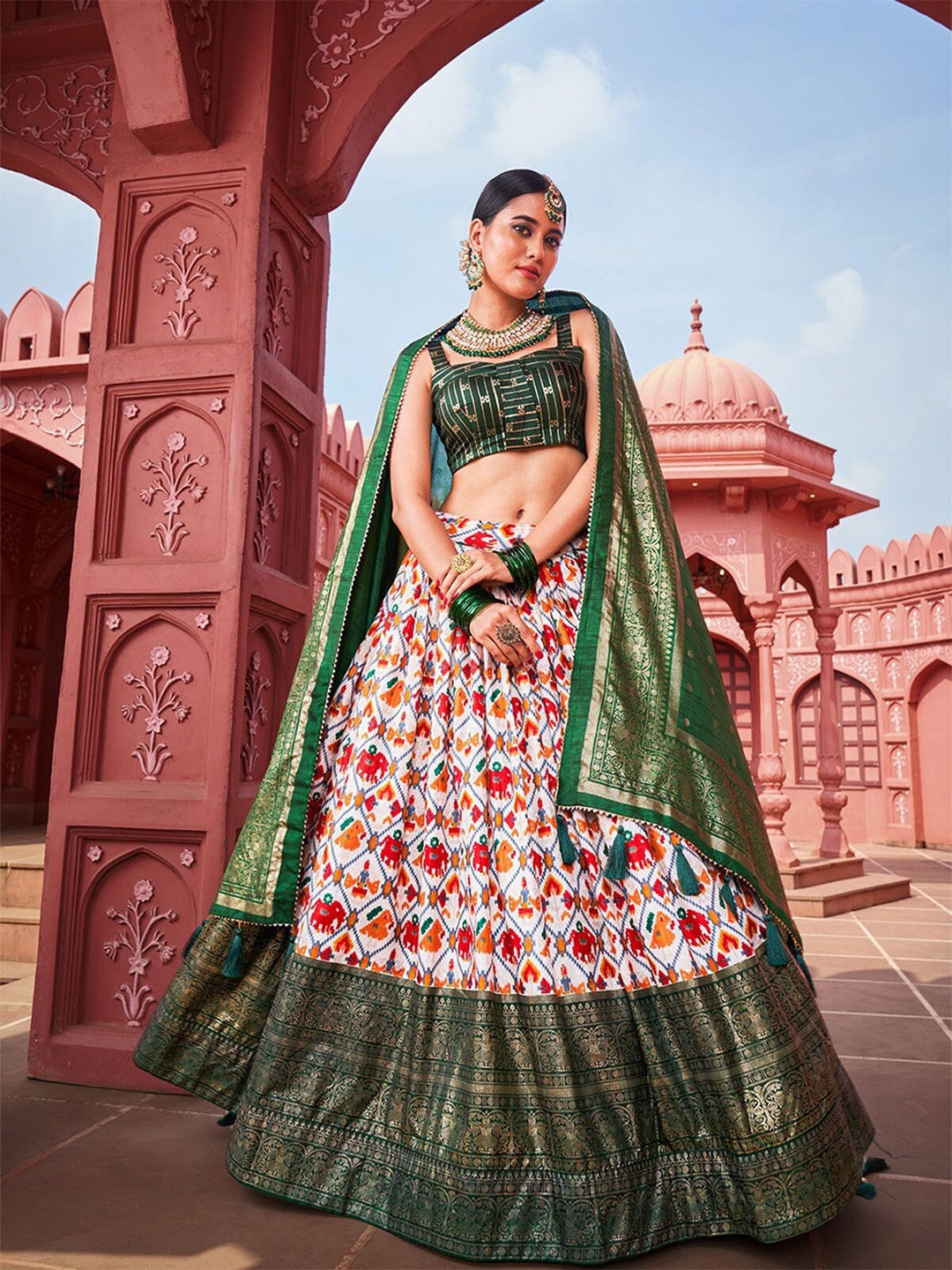 

ODETTE Semi-Stitched Lehenga & Unstitched Blouse With Dupatta, Green