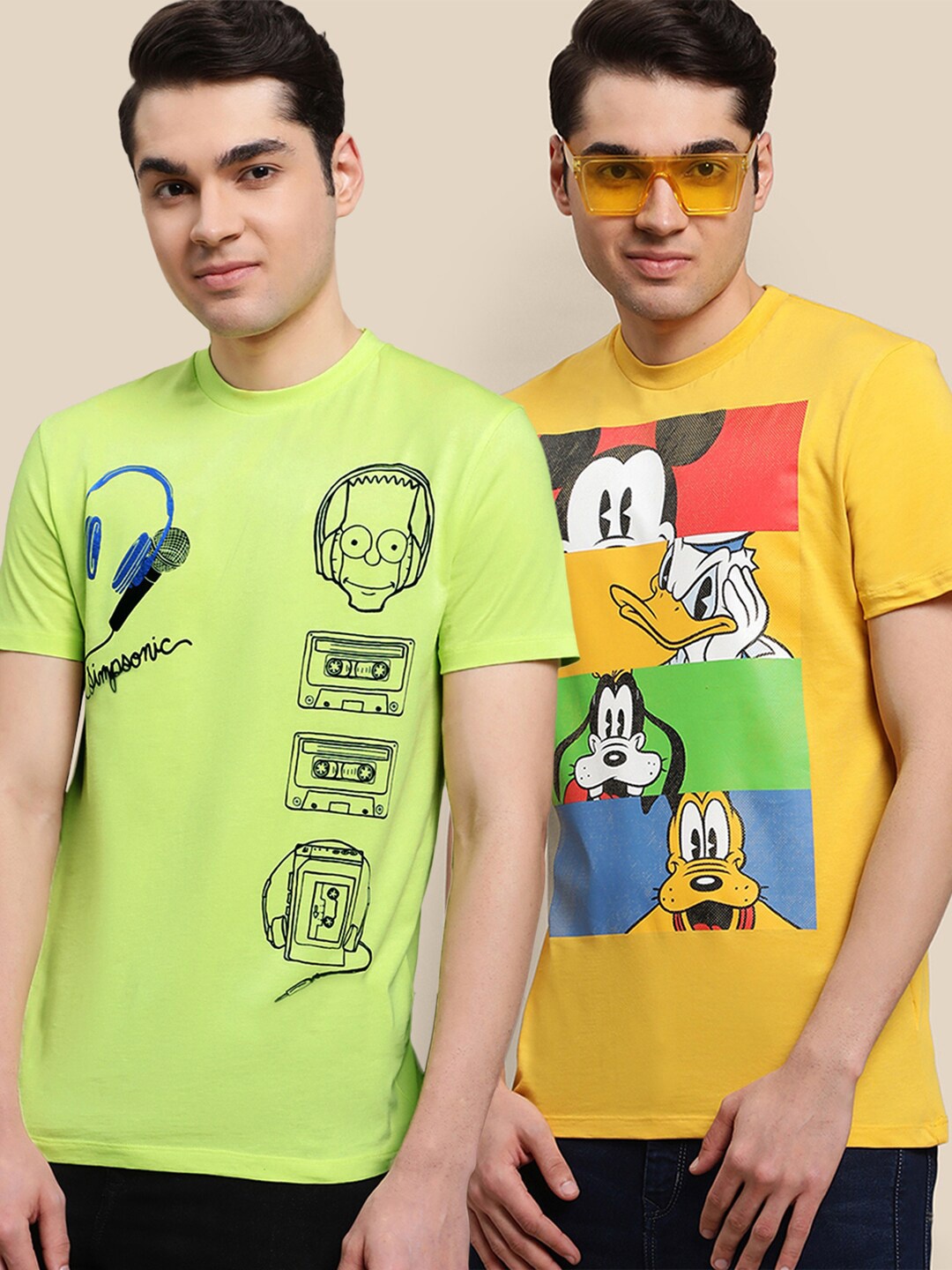 

Free Authority Pack Of 2 Printed Cotton T-Shirt, Yellow