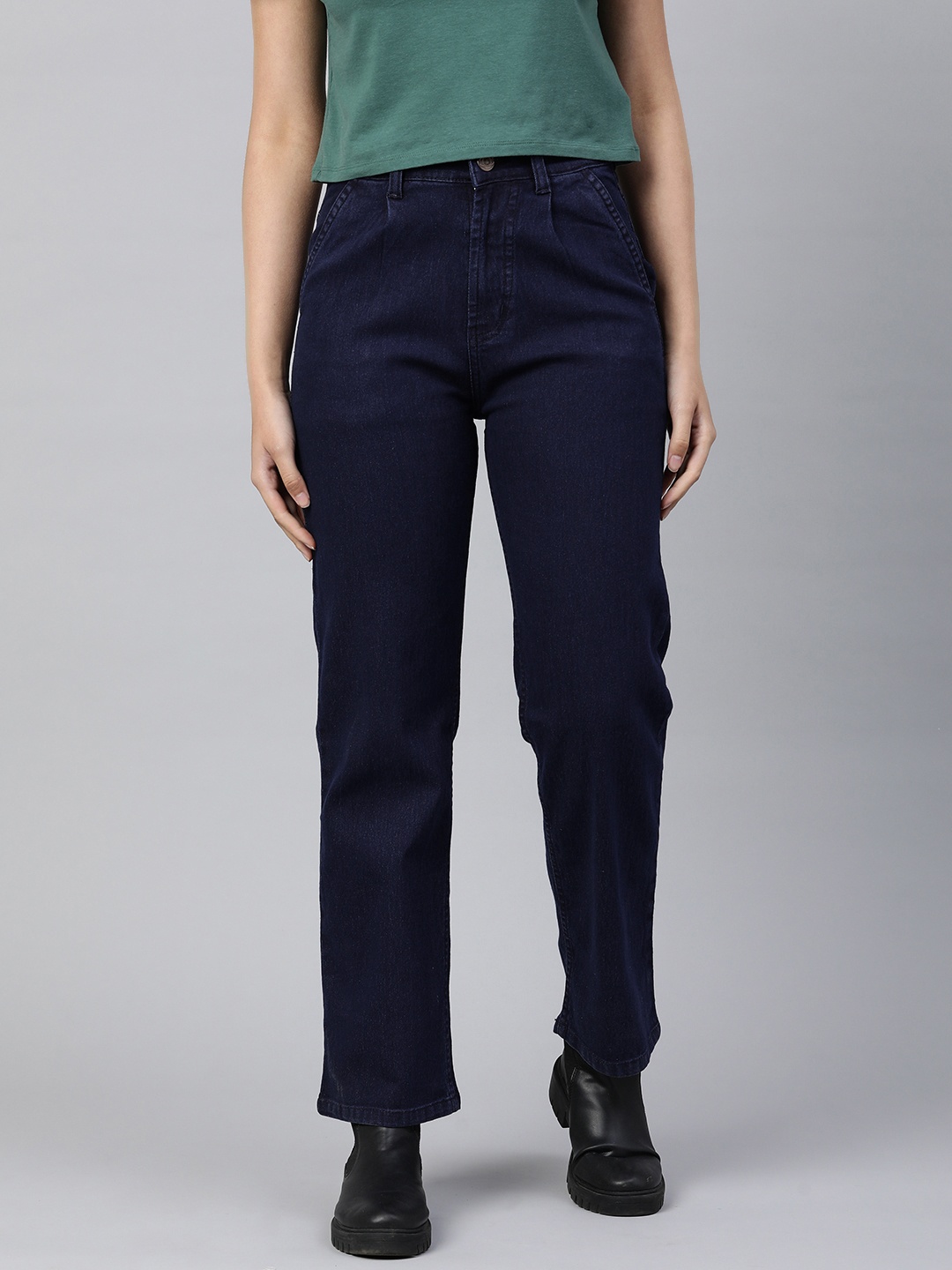 

ADBUCKS Straight Fit High-Rise Jeans, Navy blue