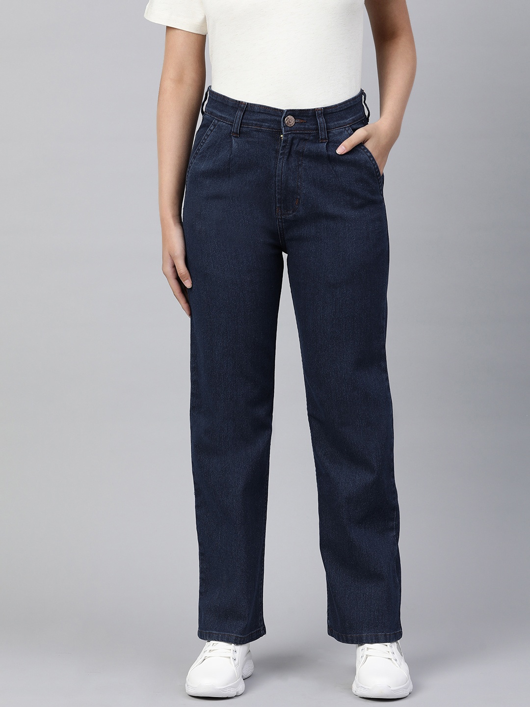 

ADBUCKS Straight Fit High-Rise Jeans, Navy blue