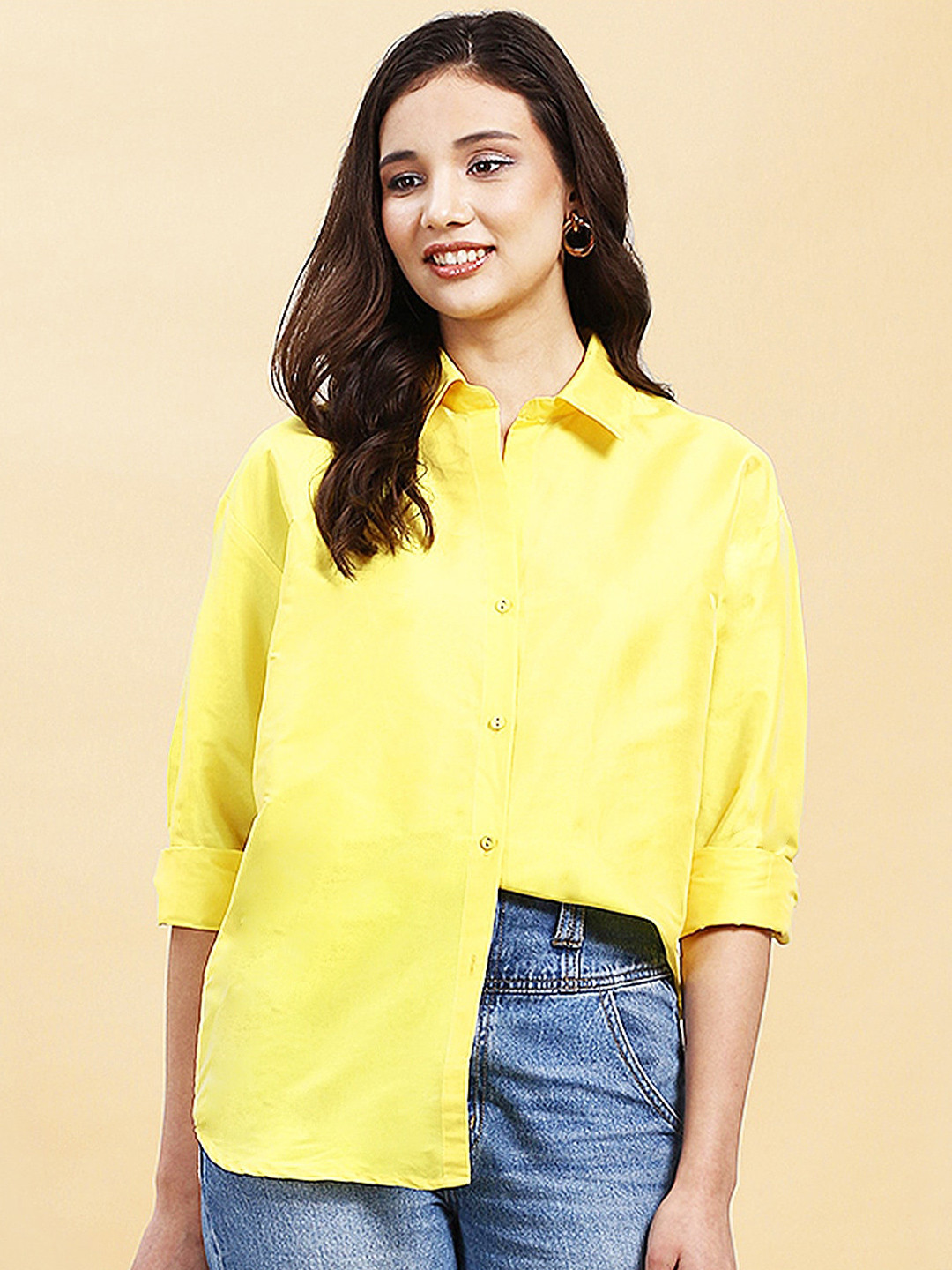 

A.T.U.N. Women Yellow Relaxed Party Shirt