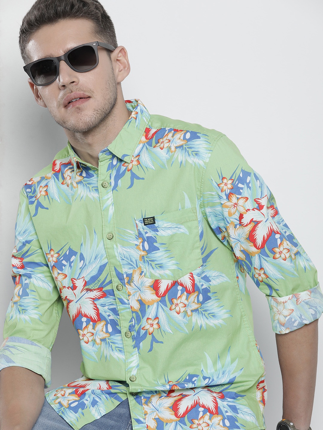 

The Indian Garage Co Smart Slim Fit Floral Opaque Printed Casual Shirt, Green