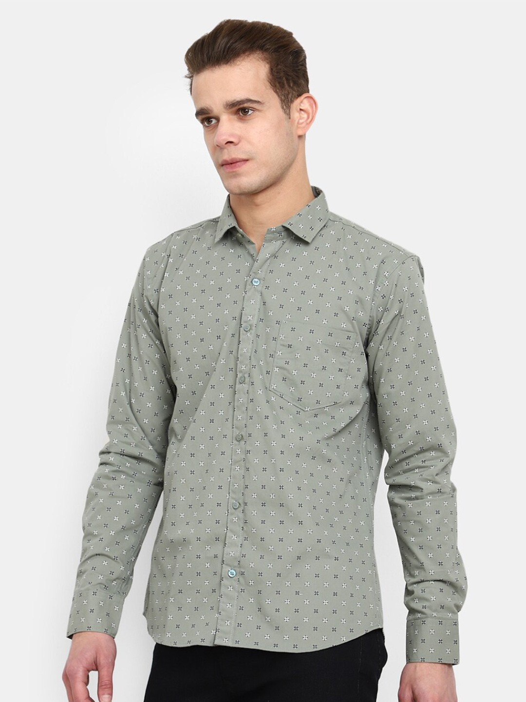 

V-Mart Geometric Printed Cotton Casual Shirt, Grey