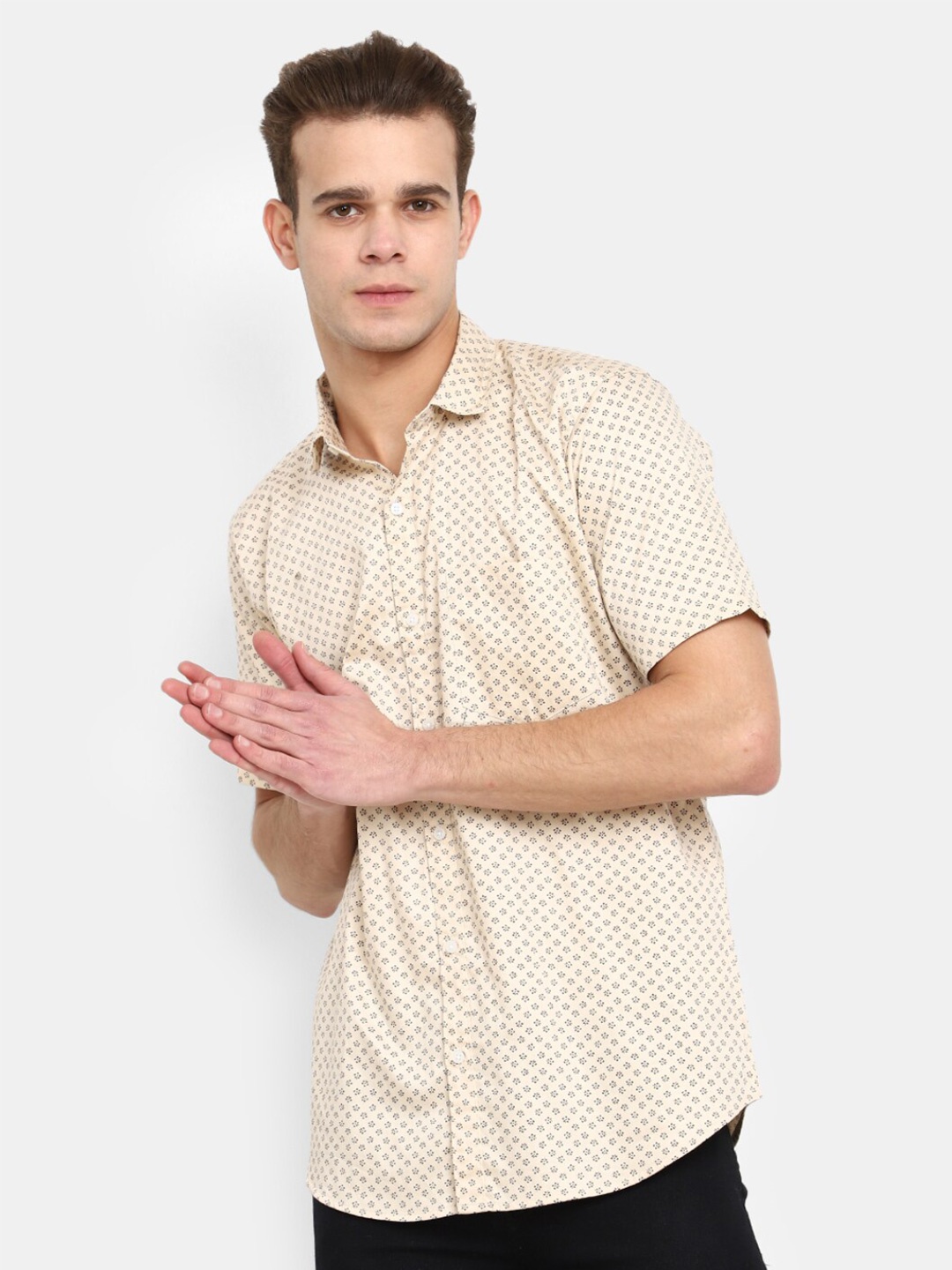 

V-Mart Floral Printed Cotton Casual Shirt, Beige