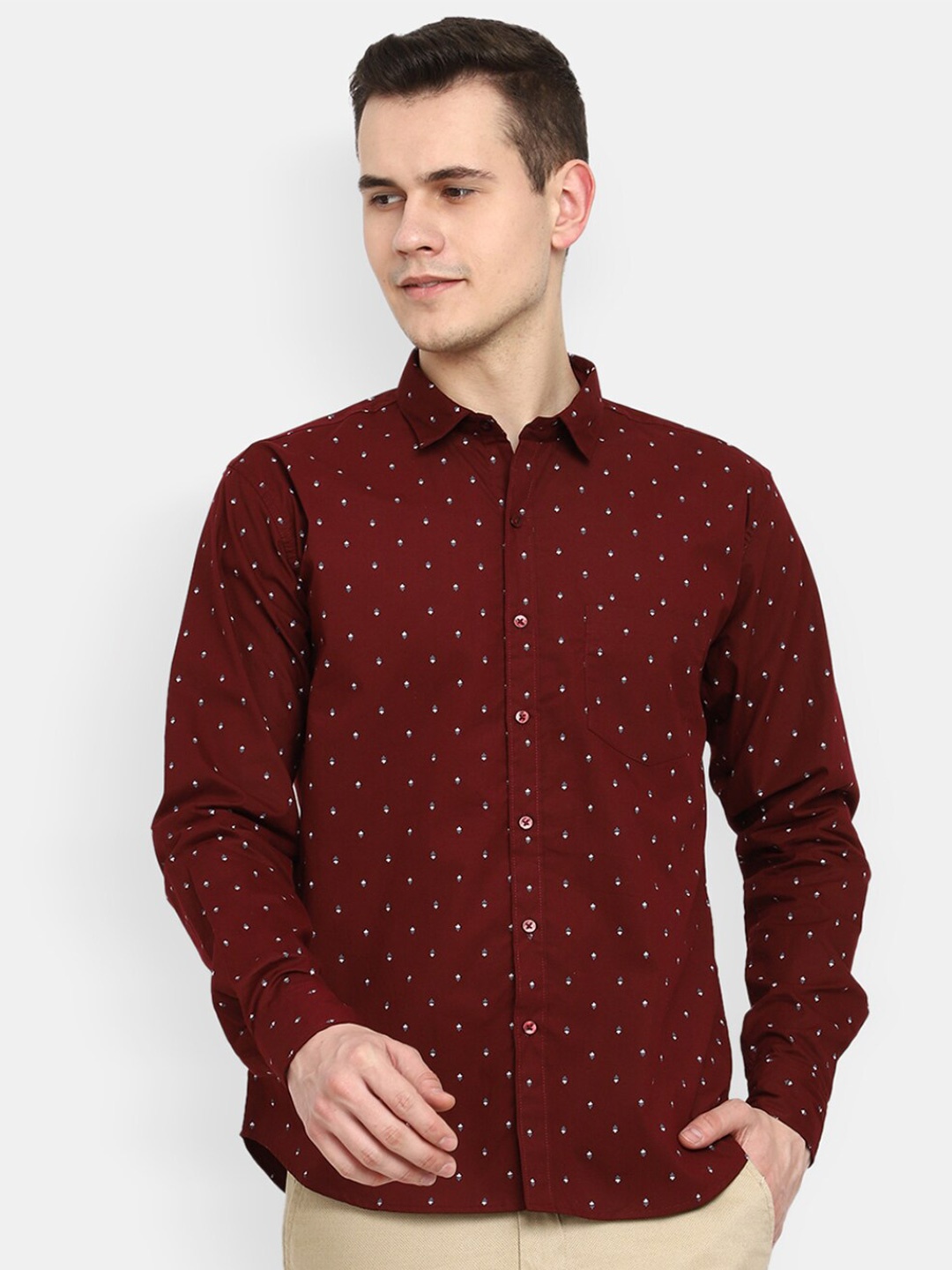 

V-Mart Micro Ditsy Printed Cotton Casual Shirt, Red