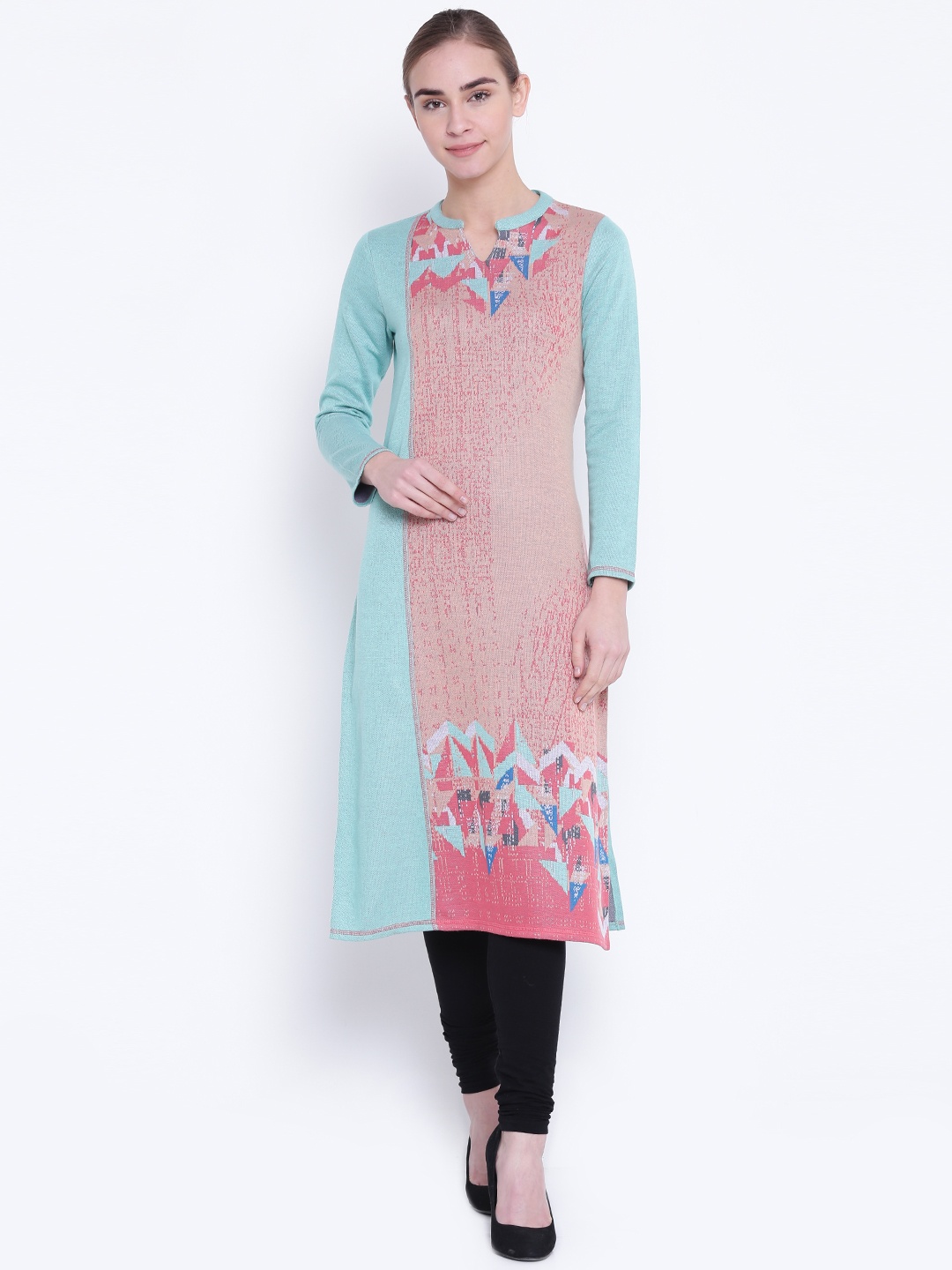 

AURELIA Women Sea Green & Peach-Coloured Woven Design A-Line Kurta