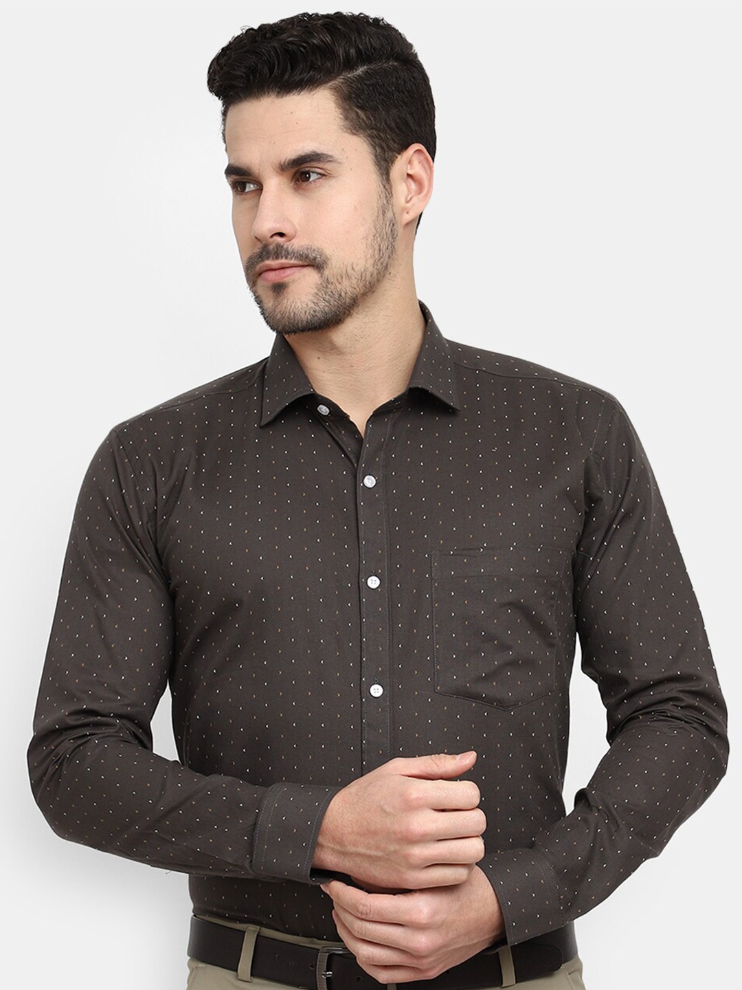 

V-Mart Micro Ditsy Printed Cotton Formal Shirt, Grey