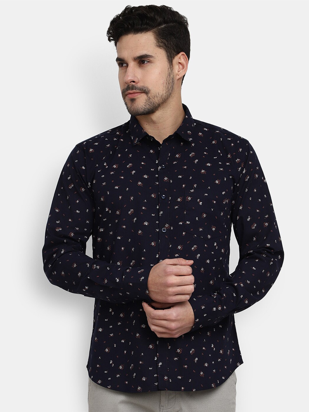 

V-Mart Spread Collar Floral Printed Regular Fit Cotton Casual Shirt, Blue