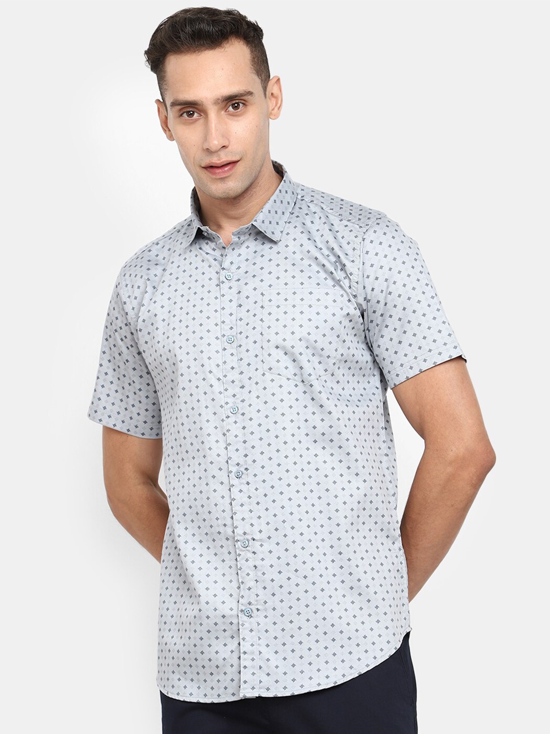 

V-Mart Micro Ditsy Printed Cotton Casual Shirt, Grey