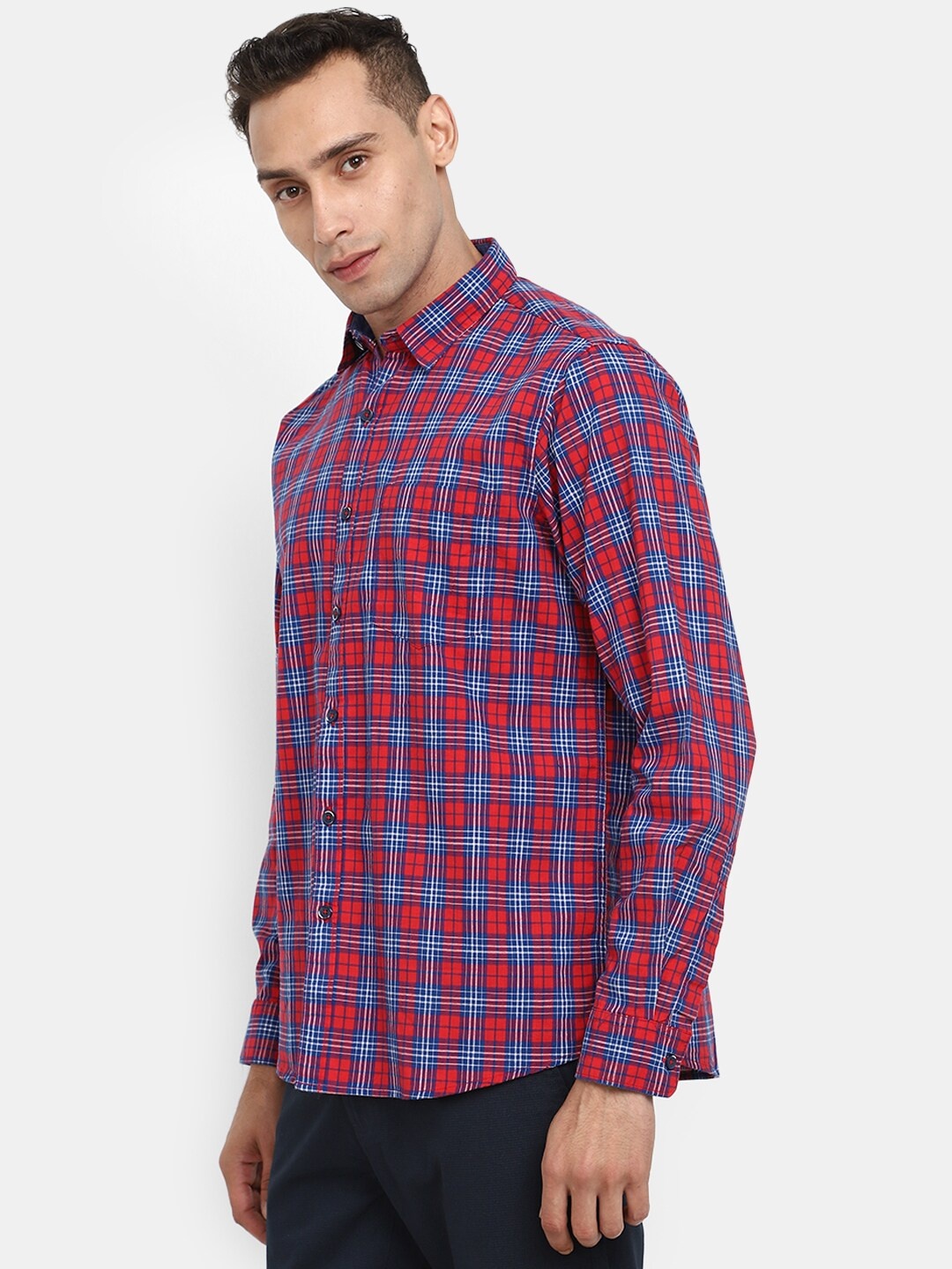 

V-Mart Tartan Checks Cotton Casual Shirt, Red