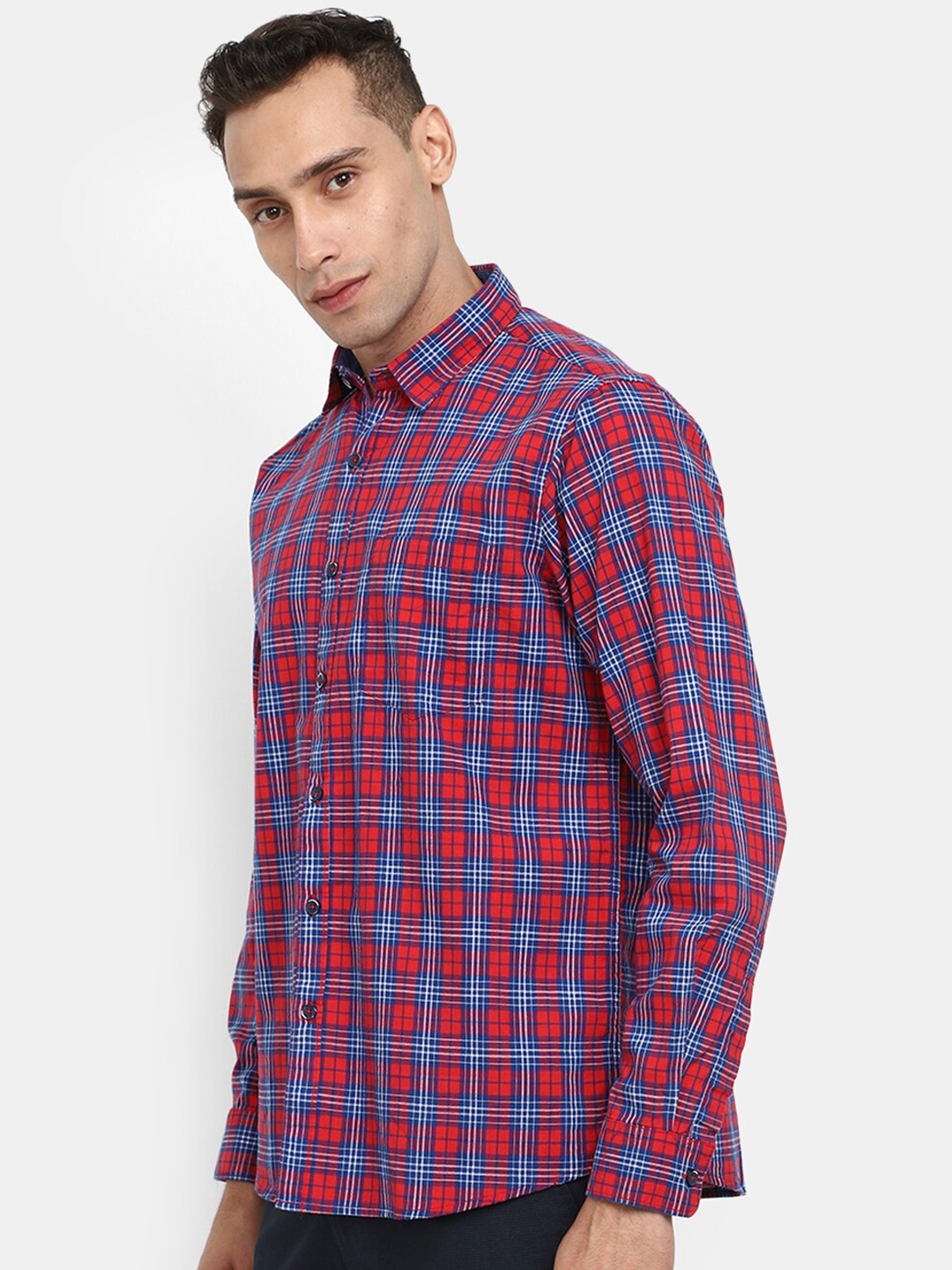 

V-Mart Tartan Checks Cotton Casual Shirt, Red