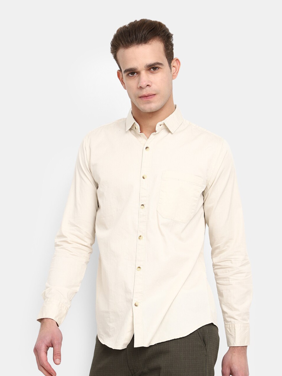 

V-Mart Spread Collar Regular Fit Cotton Casual Shirt, Beige