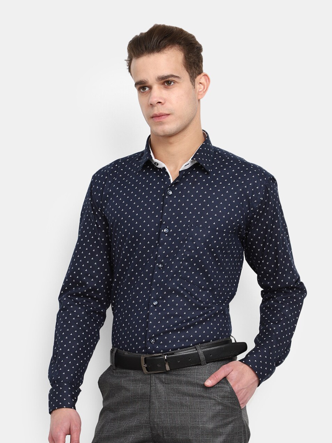 

J White by Vmart Micro Ditsy Printed Cotton Formal Shirt, Blue