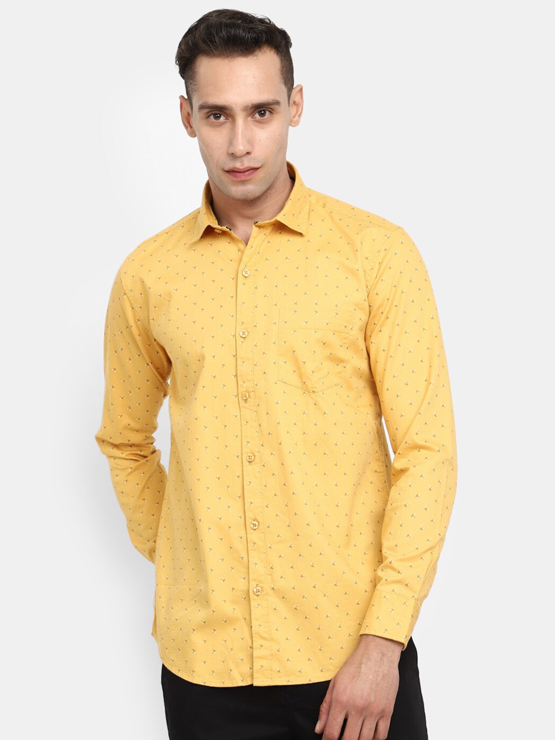 

V-Mart Micro Ditsy Printed Cotton Casual Shirt, Yellow