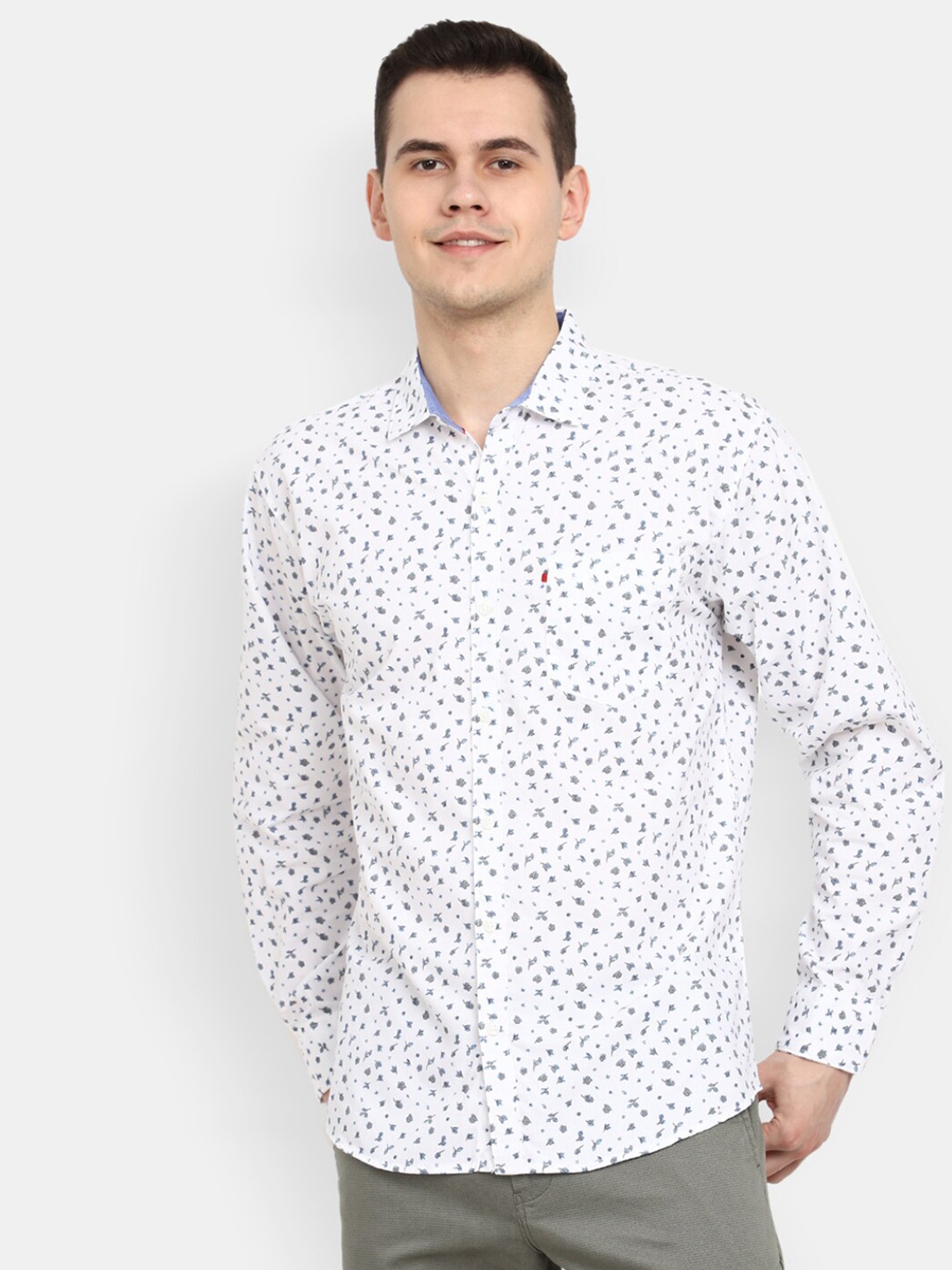 

V-Mart Poplin Spread Collar Floral Printed Casual Cotton Shirt, White