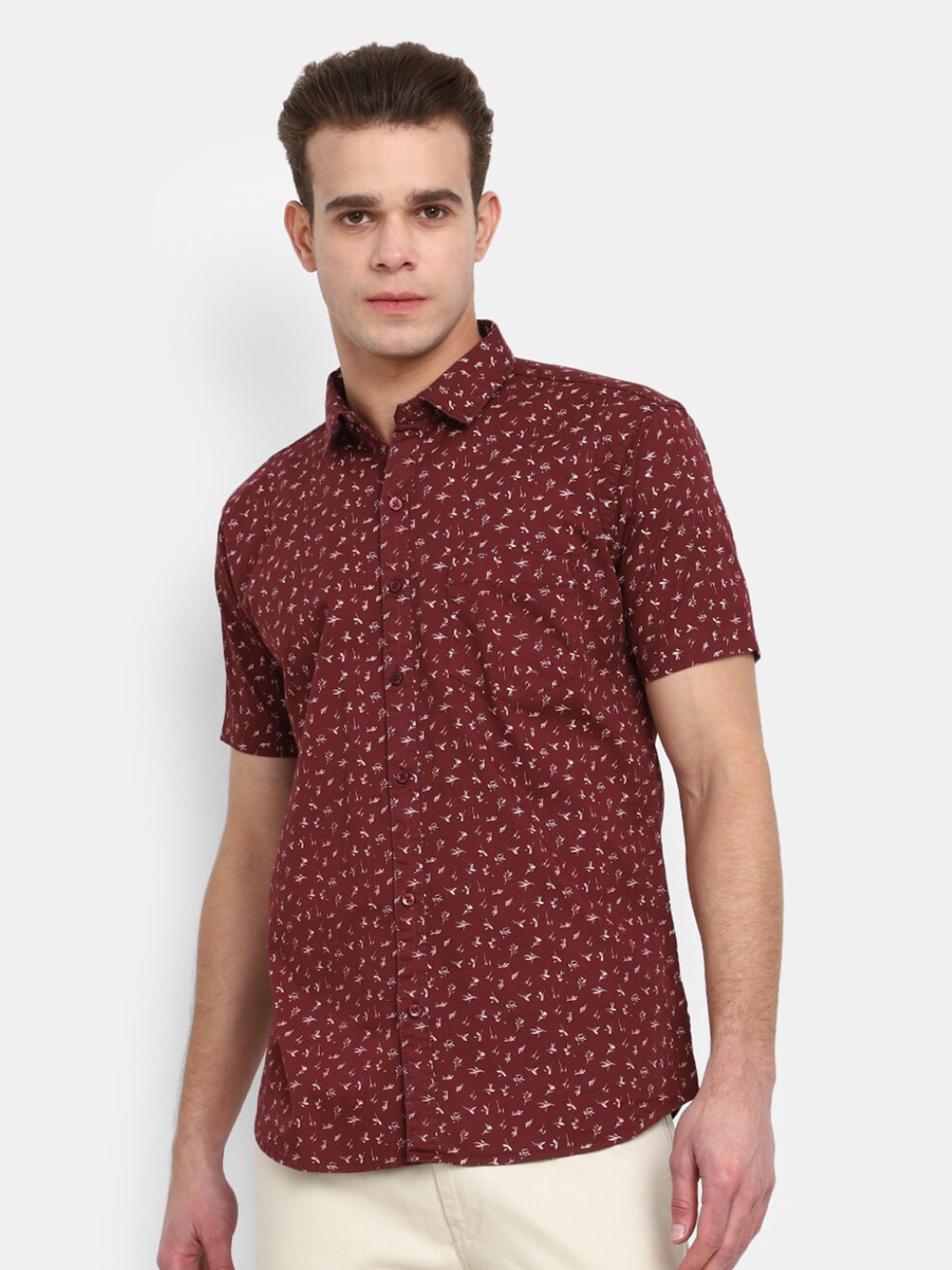 

V-Mart Micro Ditsy Printed Cotton Casual Shirt, Red