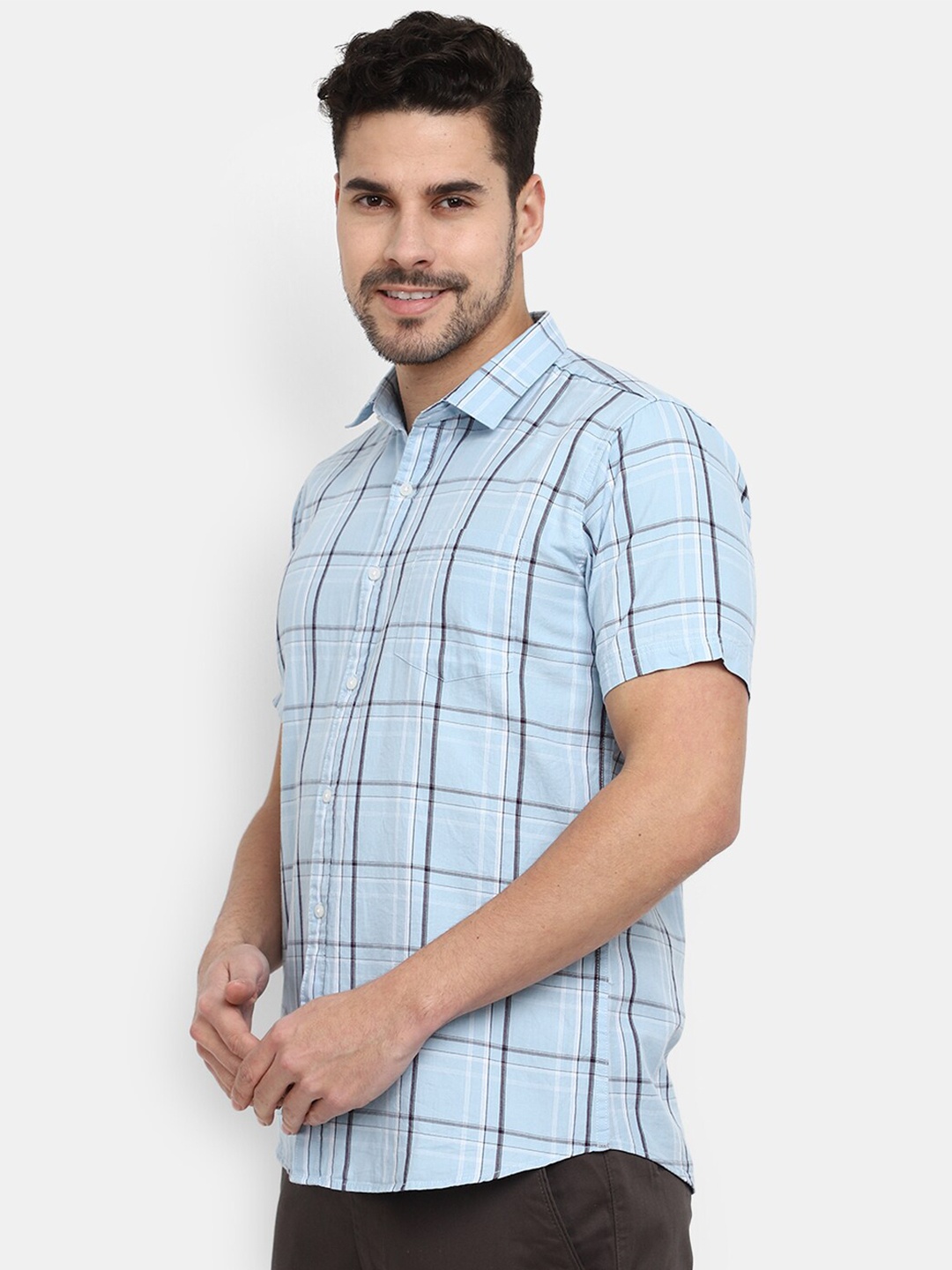 

V-Mart Windowpane Checks Checked Cotton Casual Shirt, Blue
