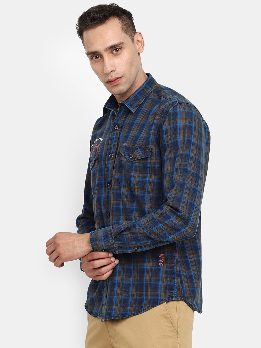

V-Mart Spread Collar Tartan Checked Regular Fit Cotton Casual Shirt, Brown