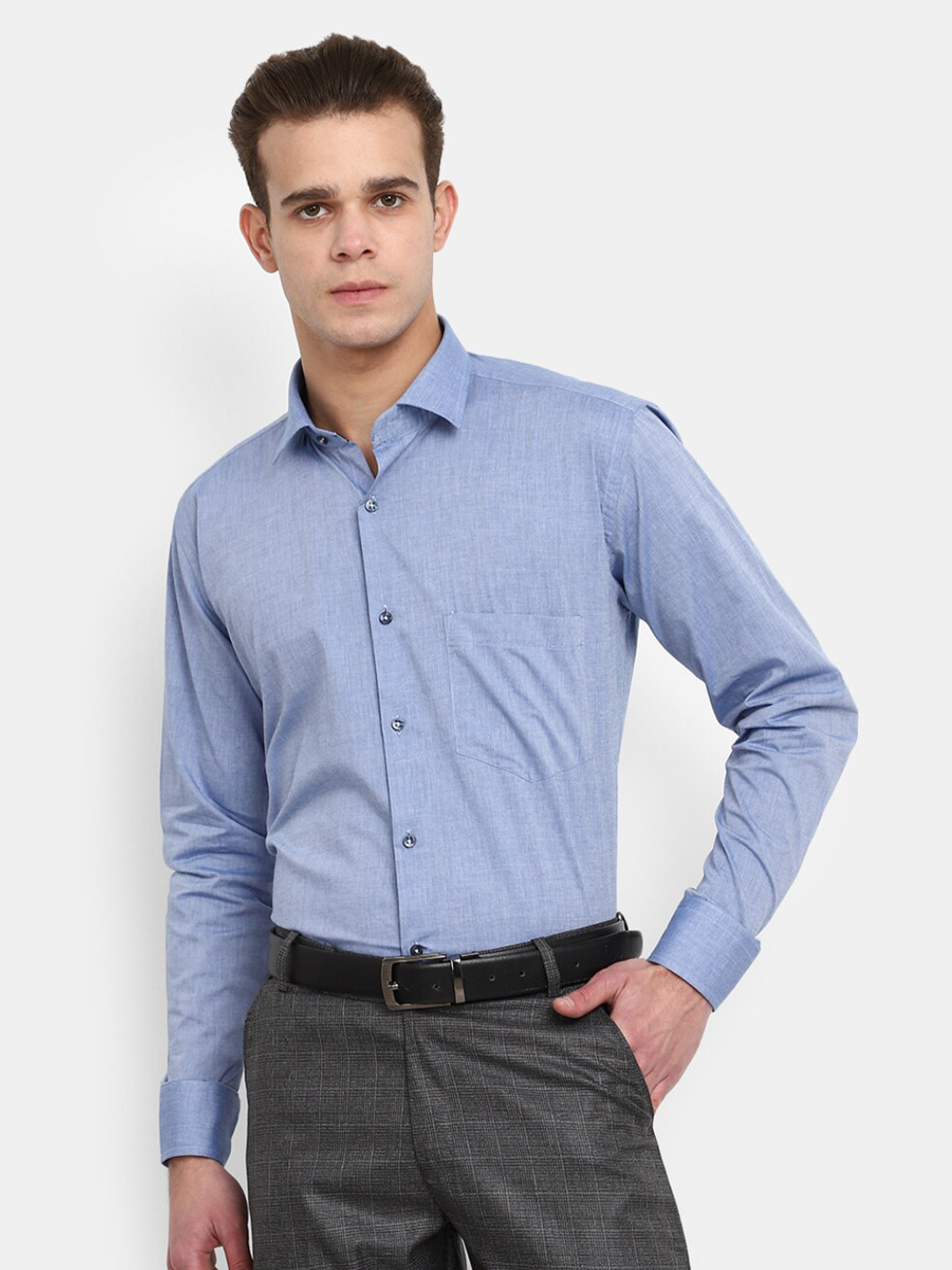 

J White by Vmart Long Sleeves Spread Collar Formal Cotton Shirt, Blue