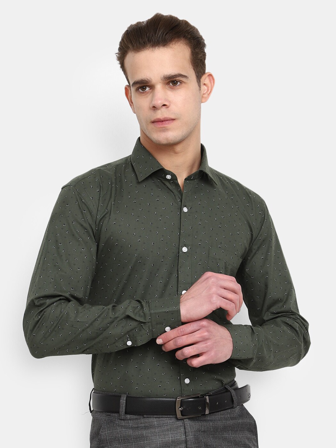 

V-Mart Micro Ditsy Printed Cotton Formal Shirt, Olive
