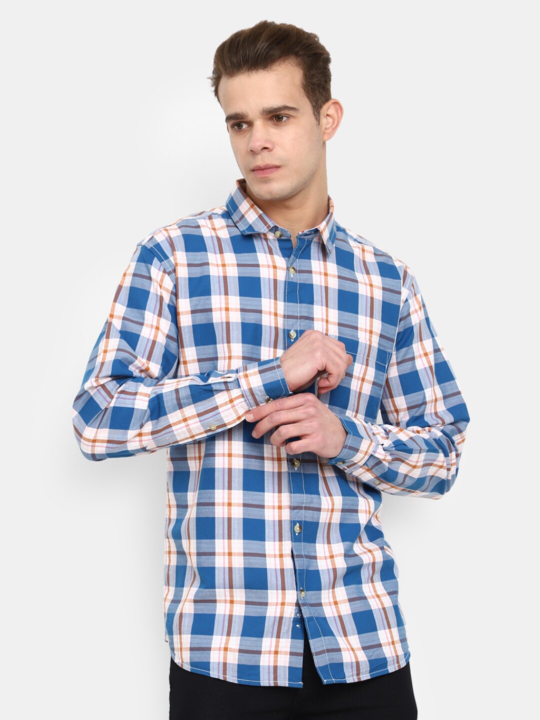 

V-Mart Men Blue Tartan Checks Checked Casual Shirt