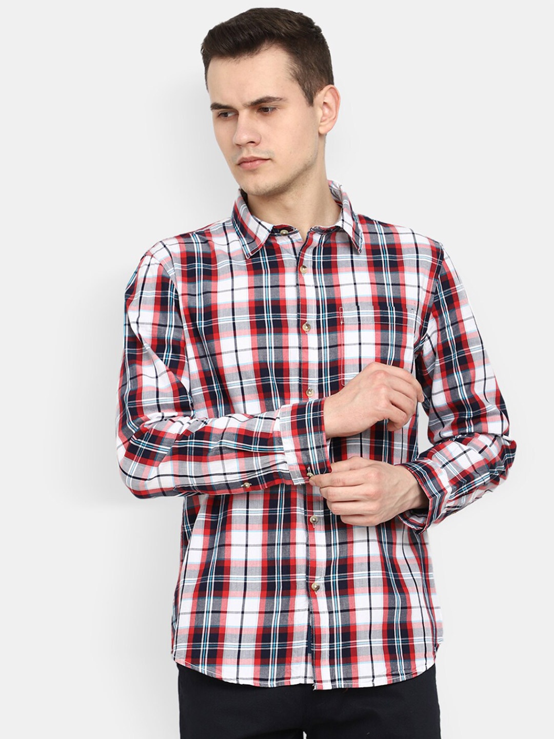 

V-Mart Tartan Checks Checked Cotton Casual Shirt, Red