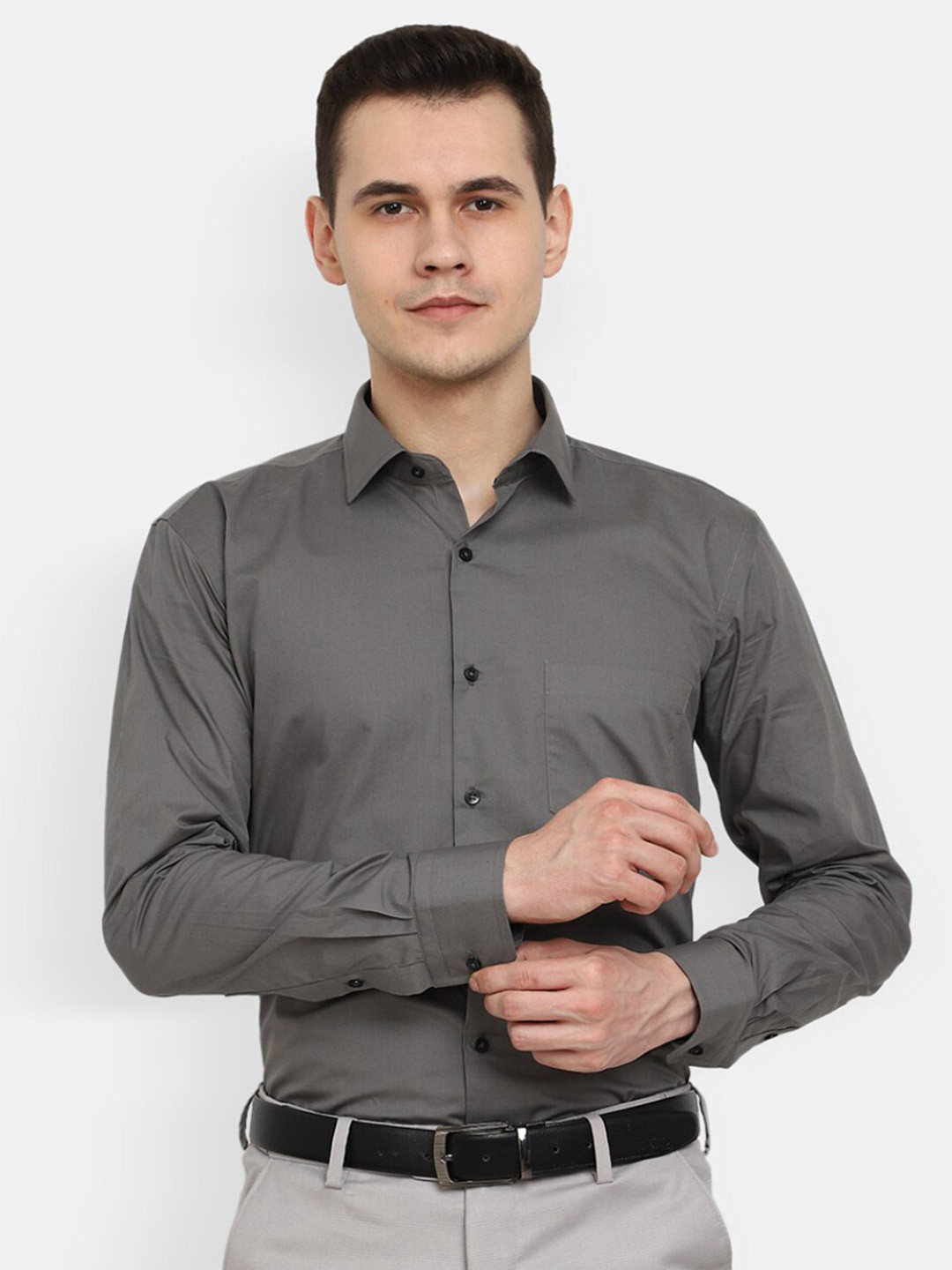 

J White by Vmart Long Sleeves Spread Collar Formal Cotton Shirt, Grey