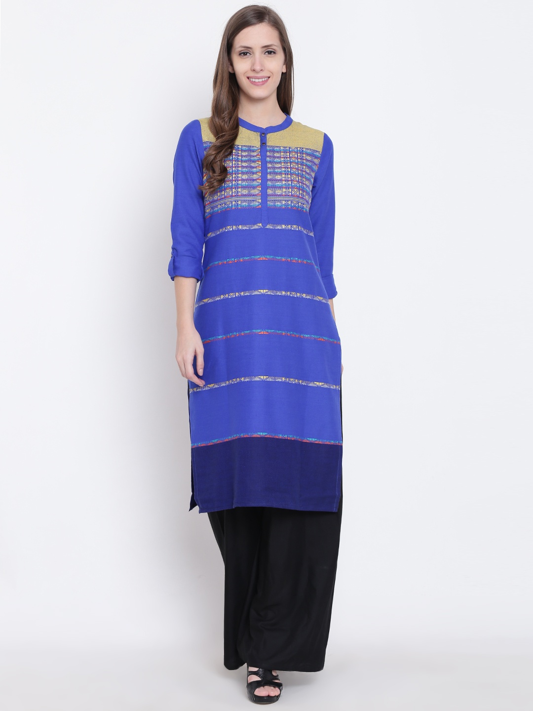 

AURELIA Women Blue Woven Design Straight Kurta