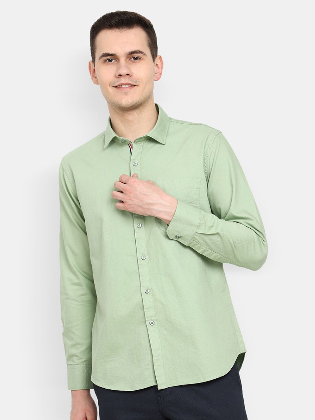 

V-Mart Regular Fit Cotton Casual Shirt, Green