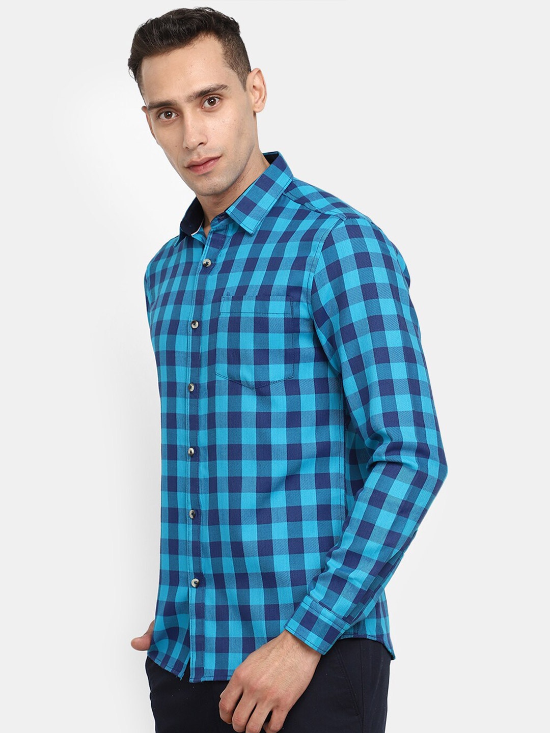 

V-Mart Buffalo Checks Checked Cotton Casual Shirt, Teal