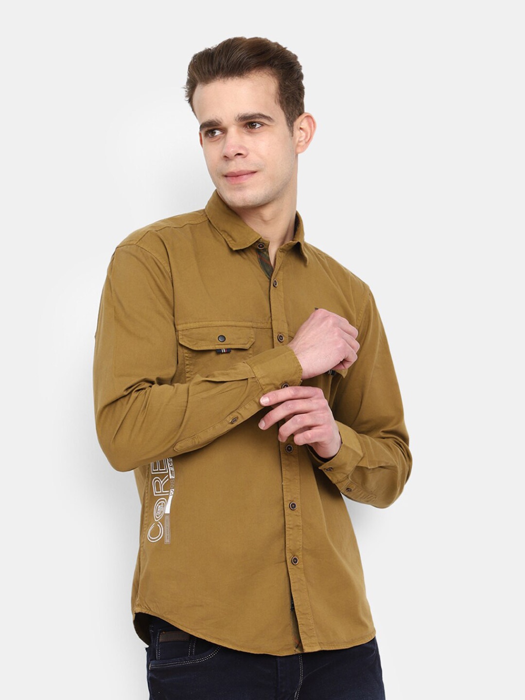 

V-Mart Twill Spread Collar Casual Cotton Shirt, Brown