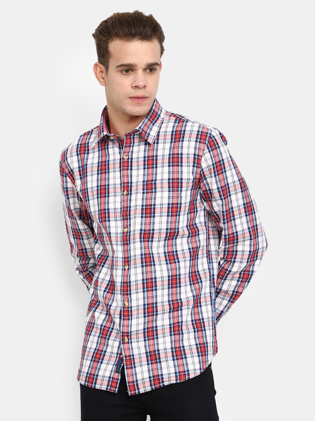 

V-Mart Tartan Checks Checked Cotton Casual Shirt, Red