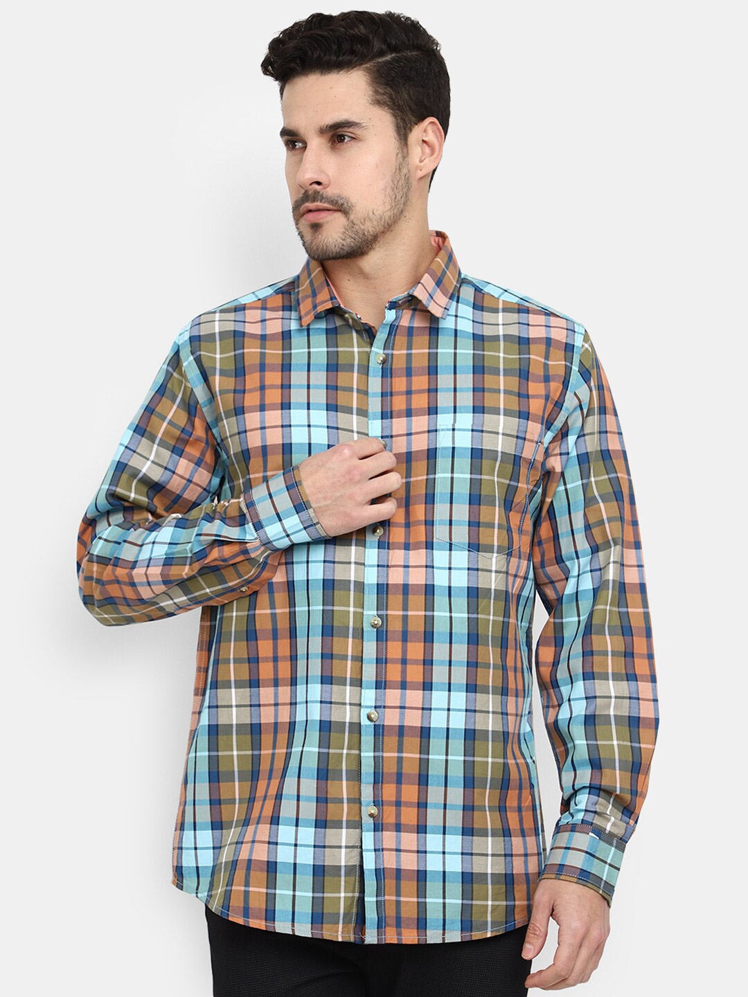 

V-Mart Tartan Checks Cotton Casual Shirt, Blue
