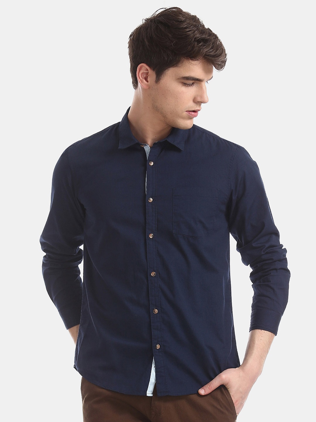 

V-Mart Spread Collar Cotton Casual Shirt, Blue